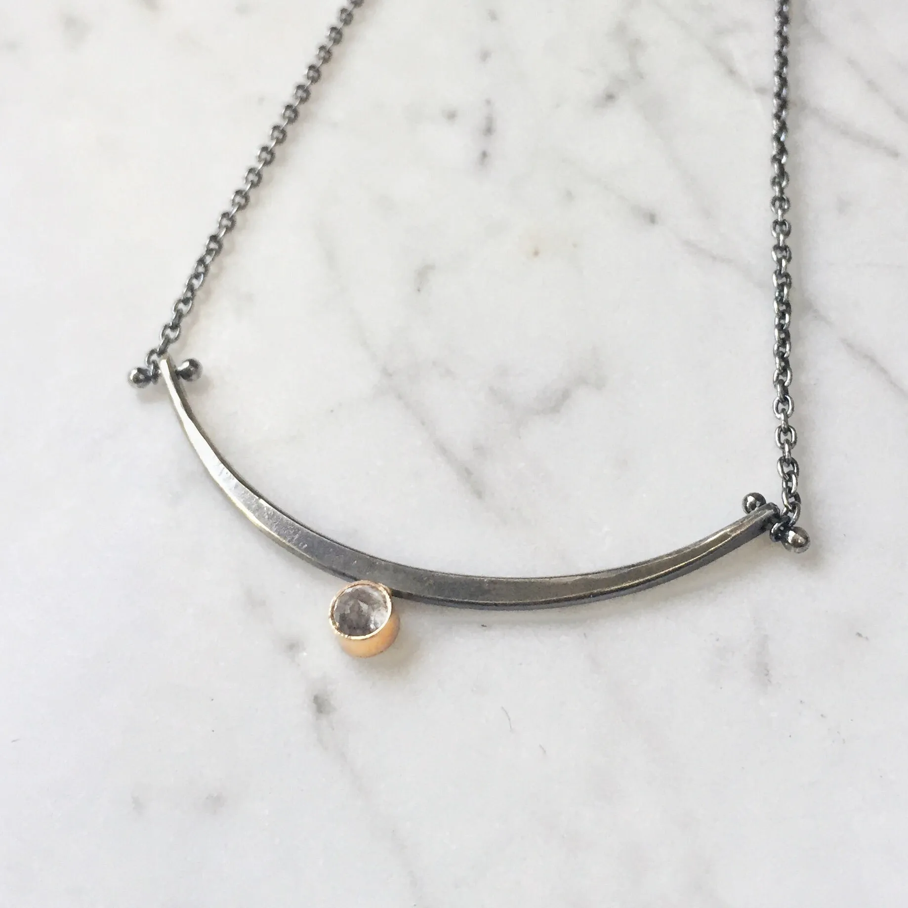 One of a kind Arc necklace with rose cut salt and pepper diamond