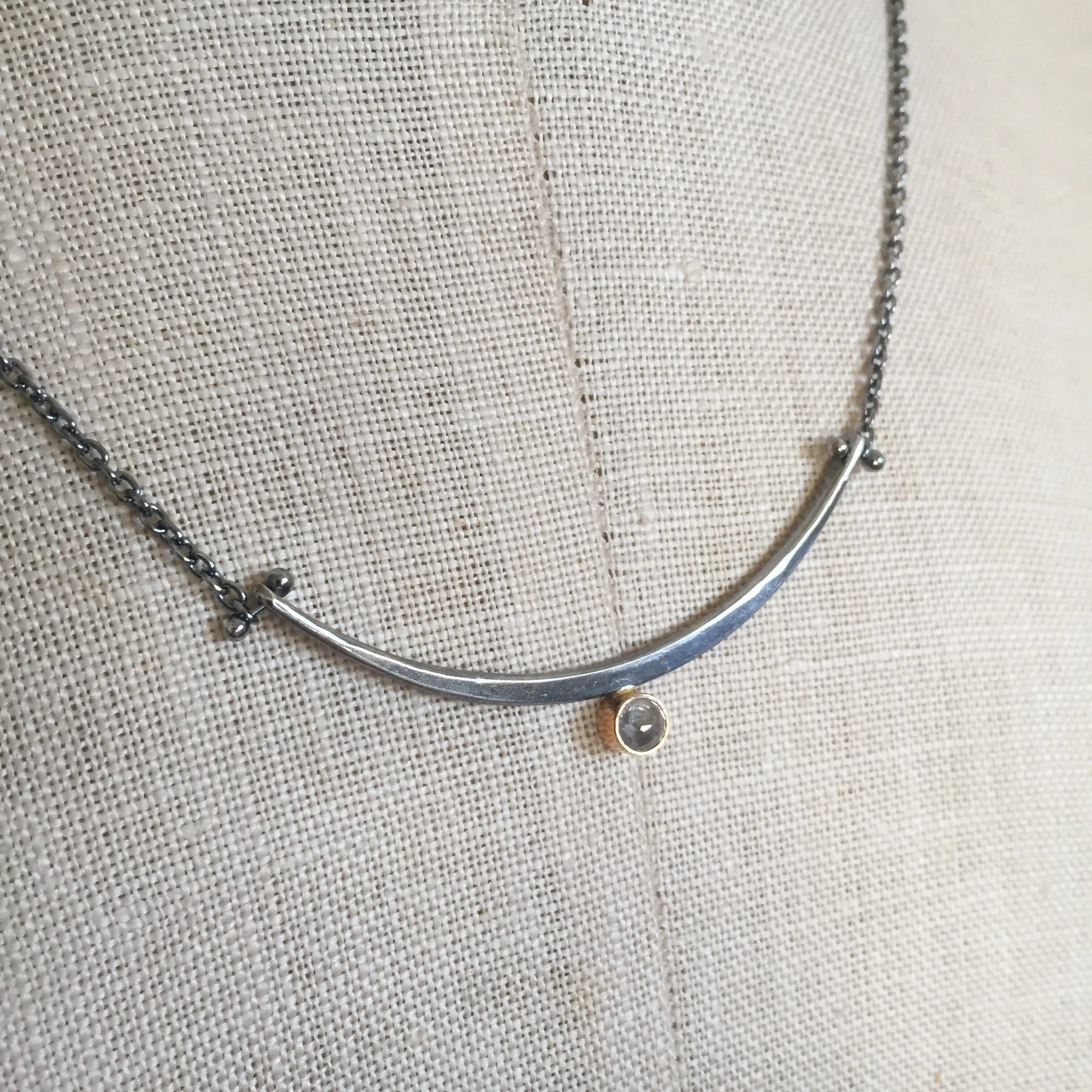 One of a kind Arc necklace with rose cut salt and pepper diamond