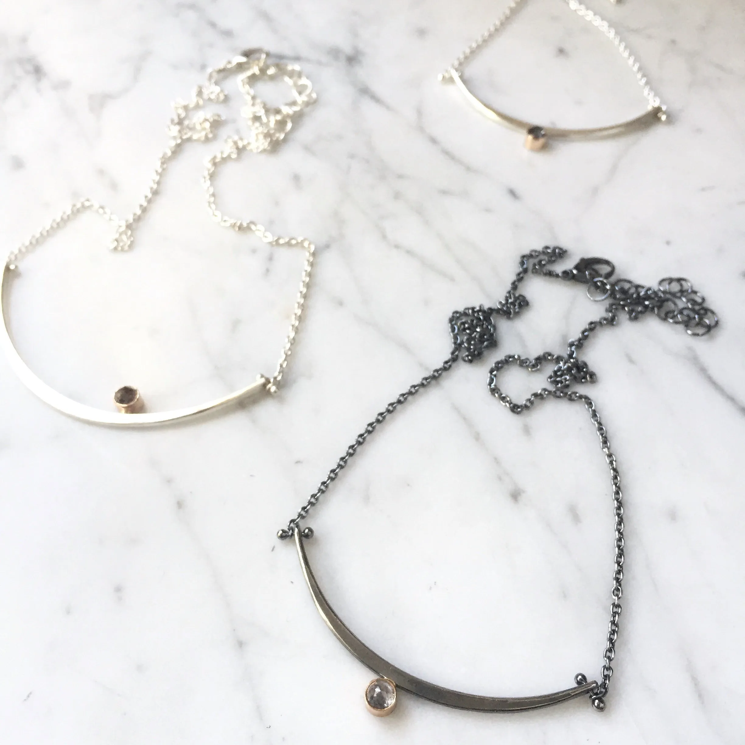 One of a kind Arc necklace with rose cut salt and pepper diamond