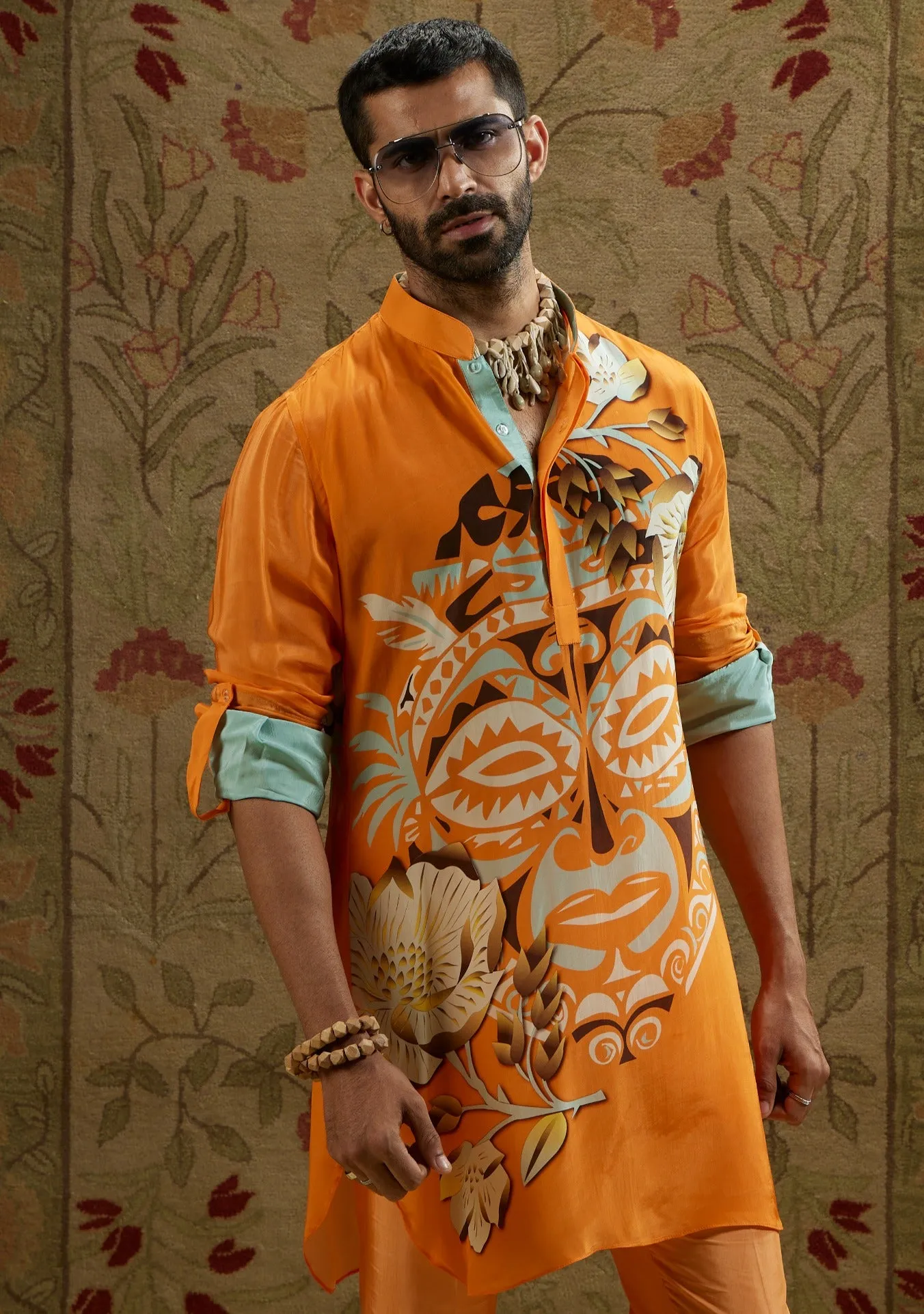 Orange mask print kurta