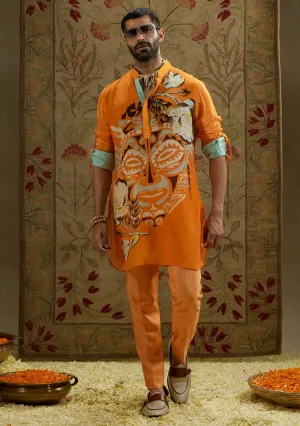 Orange mask print kurta