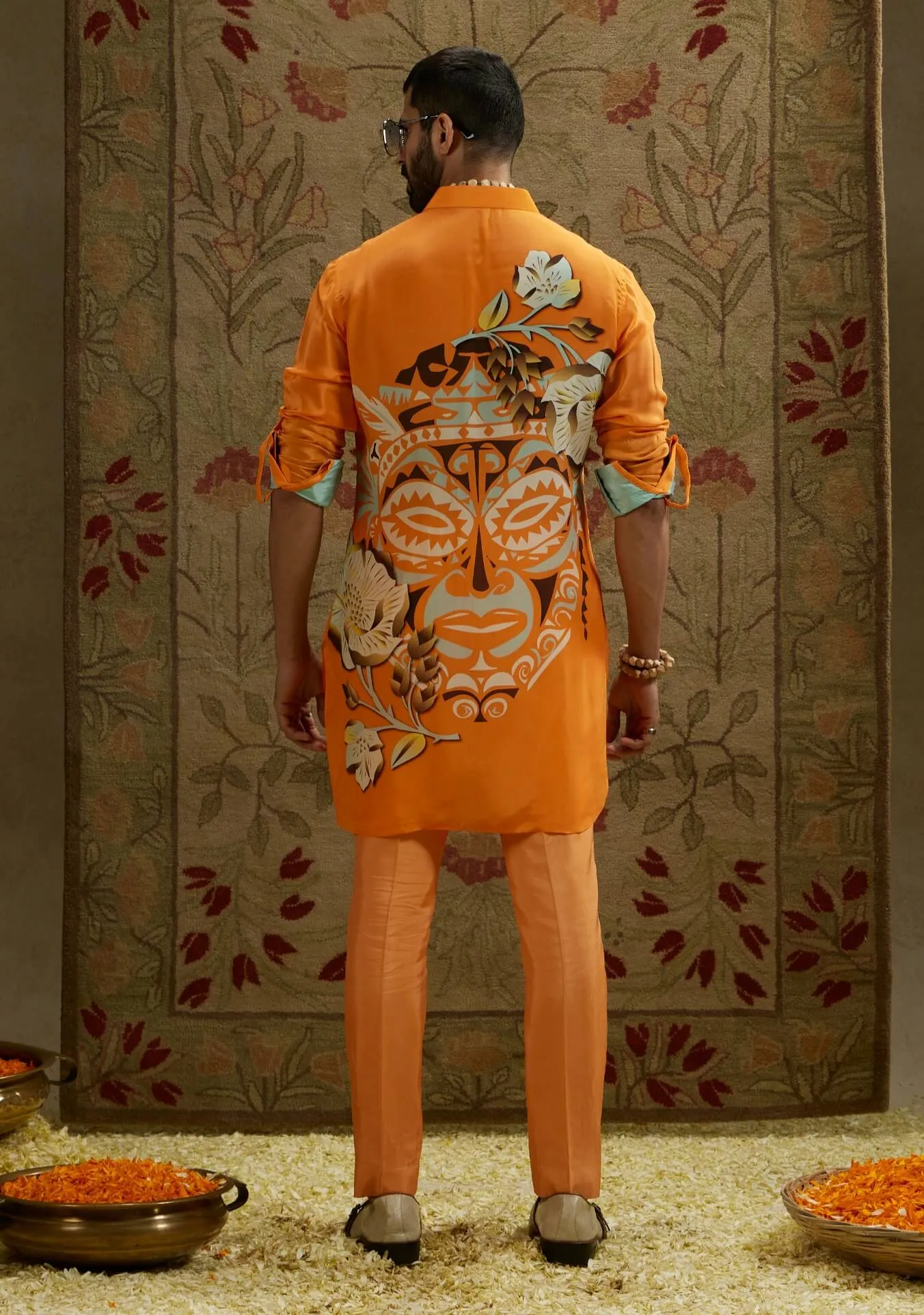 Orange mask print kurta