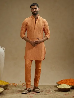 Orange metal embellished lucknowi kurta
