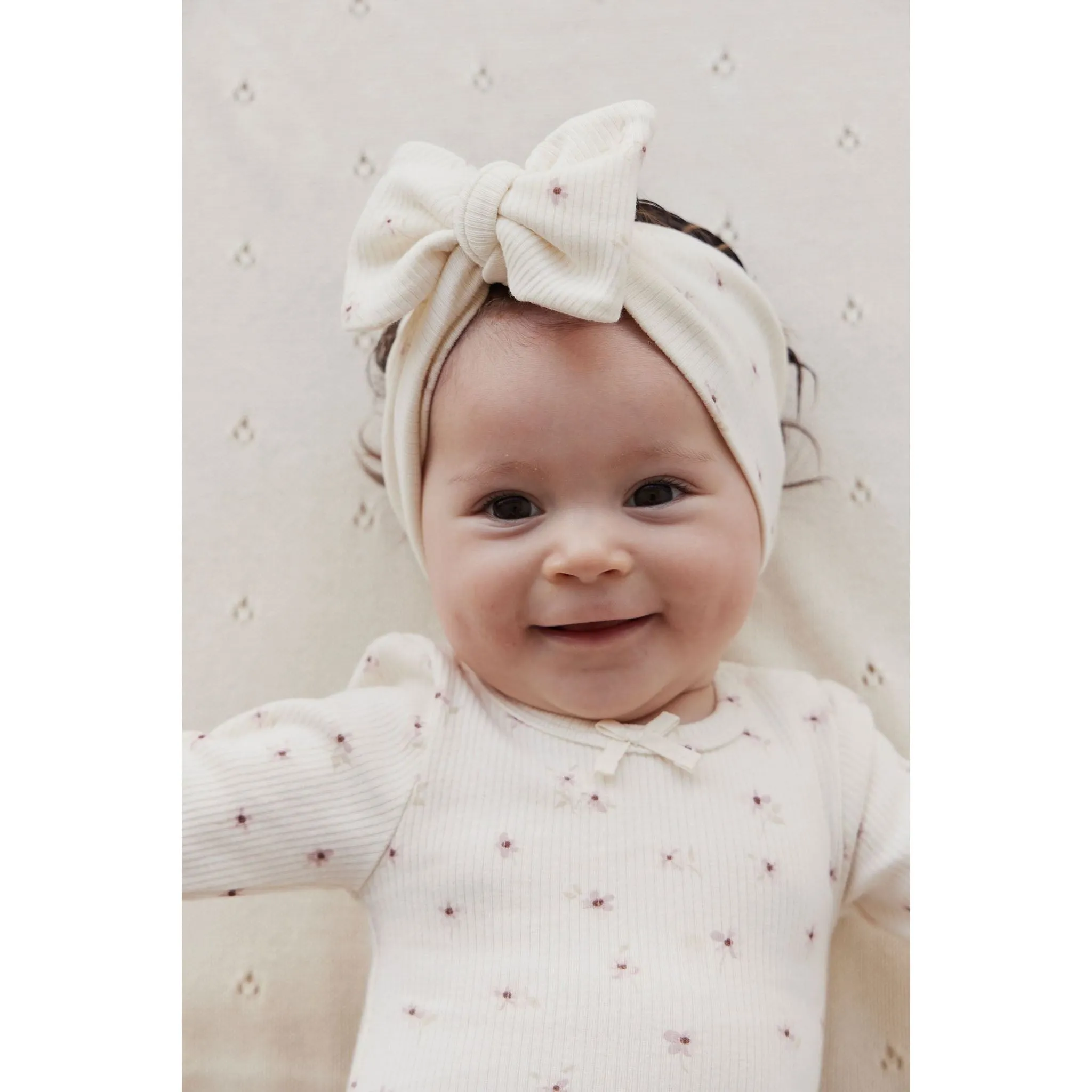 Organic Cotton Fine Rib Long Sleeve Bodysuit - Simple Flowers Egret
