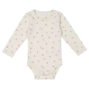 Organic Cotton Fine Rib Long Sleeve Bodysuit - Simple Flowers Egret