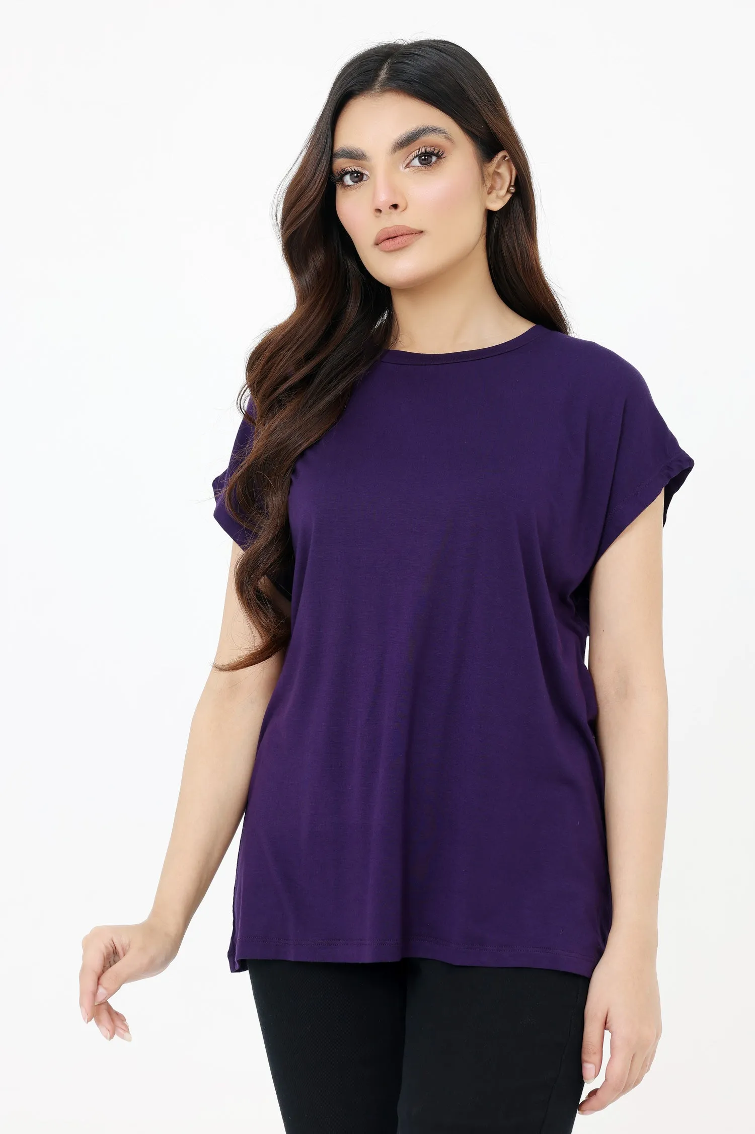 OVERSIZE PLAIN TEE-PURPLE