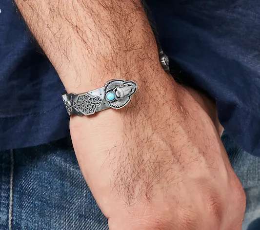 Oxidised Silver - Sleeping Beauty Turquoise Scarab Beetle Cuff