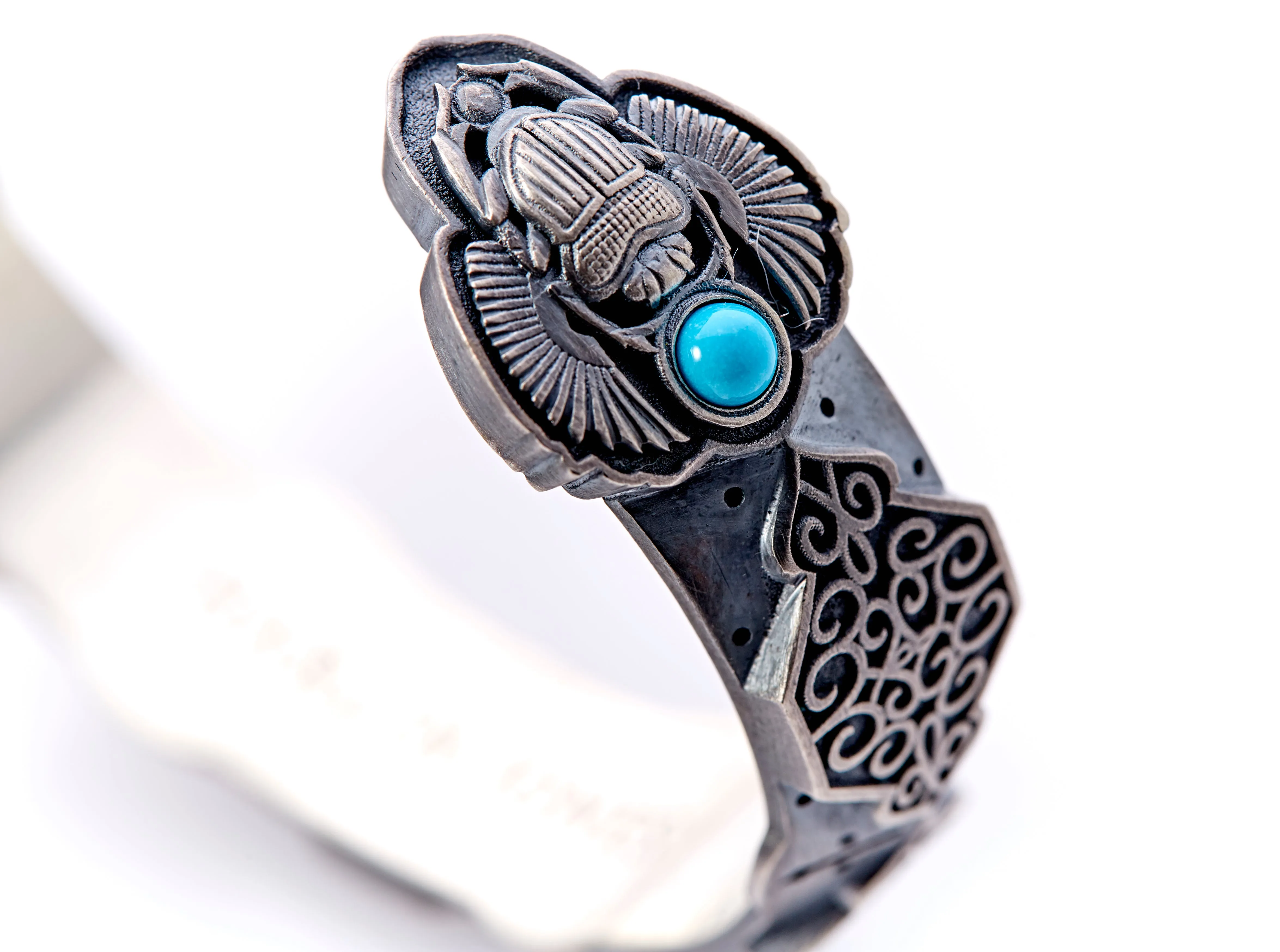 Oxidised Silver - Sleeping Beauty Turquoise Scarab Beetle Cuff