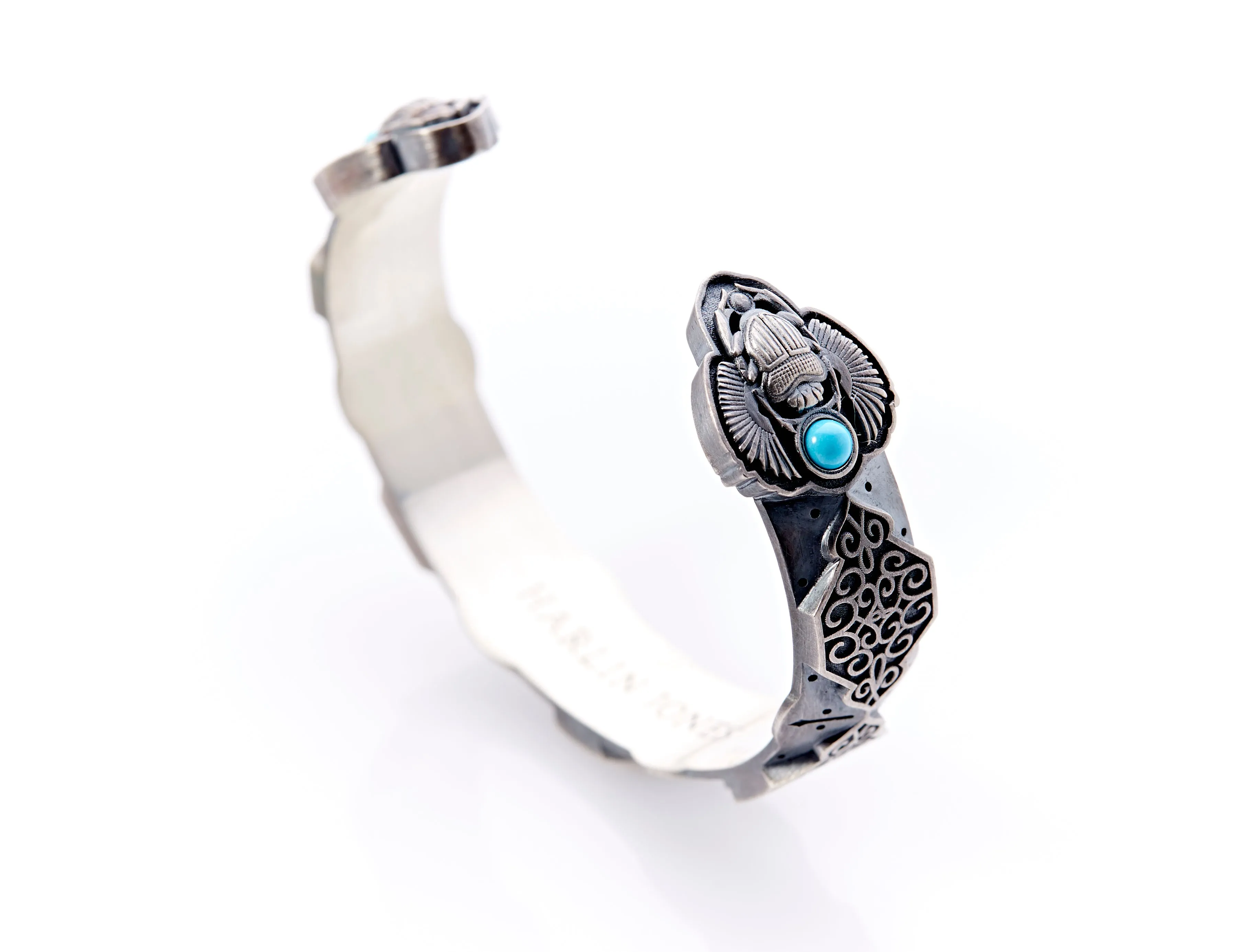 Oxidised Silver - Sleeping Beauty Turquoise Scarab Beetle Cuff