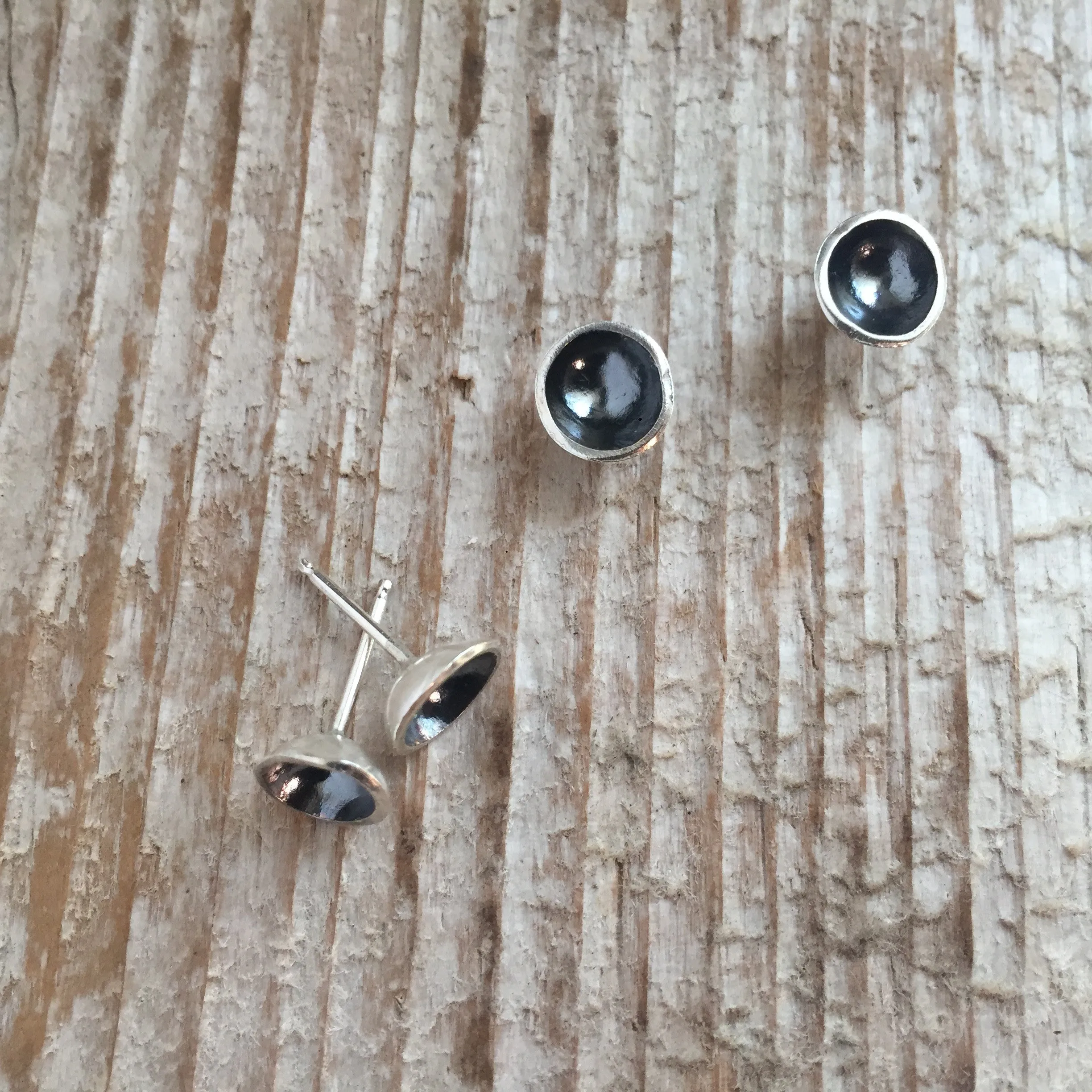 Oxidized silver cup studs