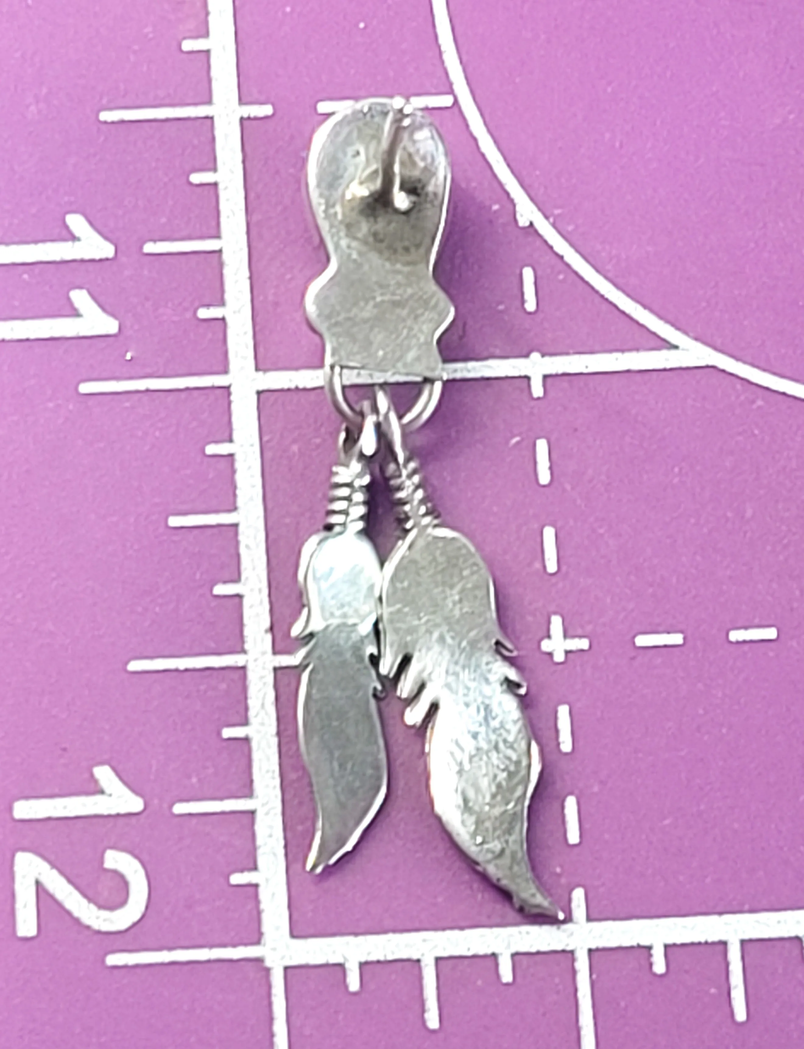 Pink Slipper Shell Native American feather vintage drop sterling silver earrings