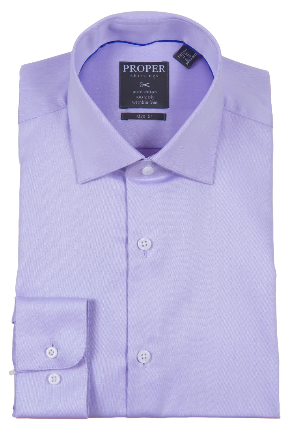 Proper Shirtings - White -100% Cotton - 100's 2-ply - Wrinkle Free - Dress Shirt - Slim Fit