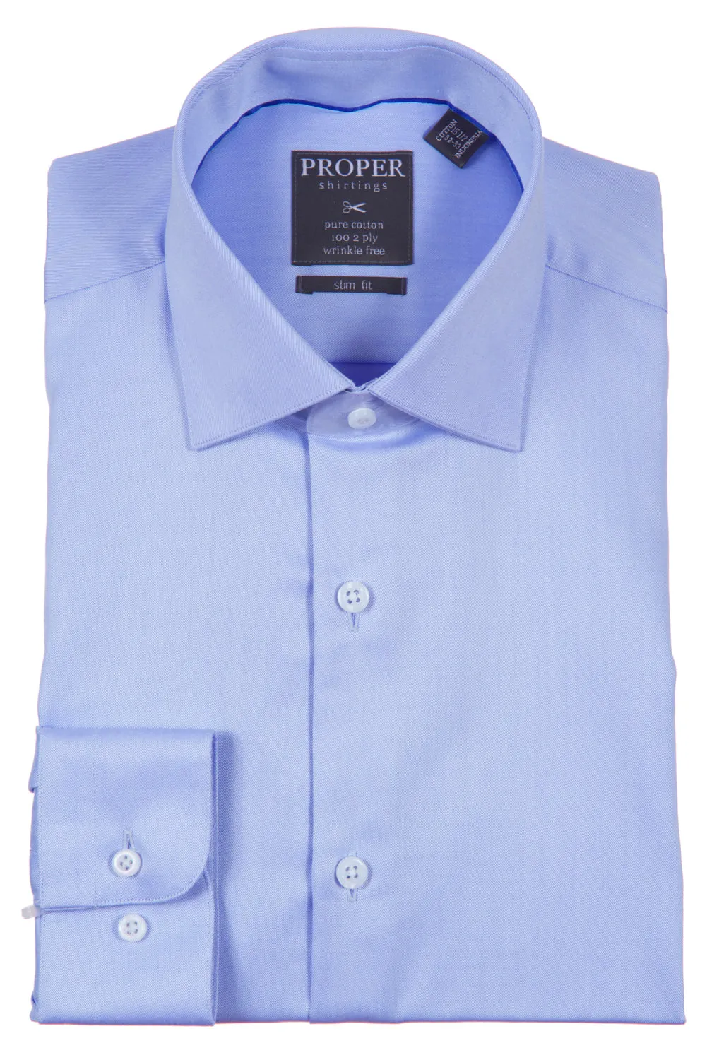 Proper Shirtings - White -100% Cotton - 100's 2-ply - Wrinkle Free - Dress Shirt - Slim Fit