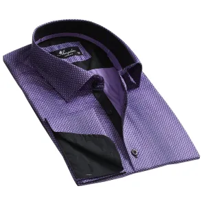 Purple Design Mens Slim Fit French Cuff Shirts with Cufflink Holes - Casual and Formal