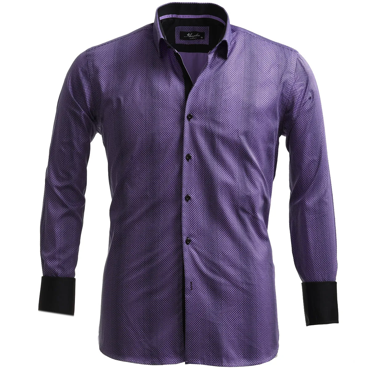 Purple Design Mens Slim Fit French Cuff Shirts with Cufflink Holes - Casual and Formal