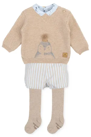 "Kaleb" Beige Knit Penguin Top, Shirt, Jam Pants & Tights