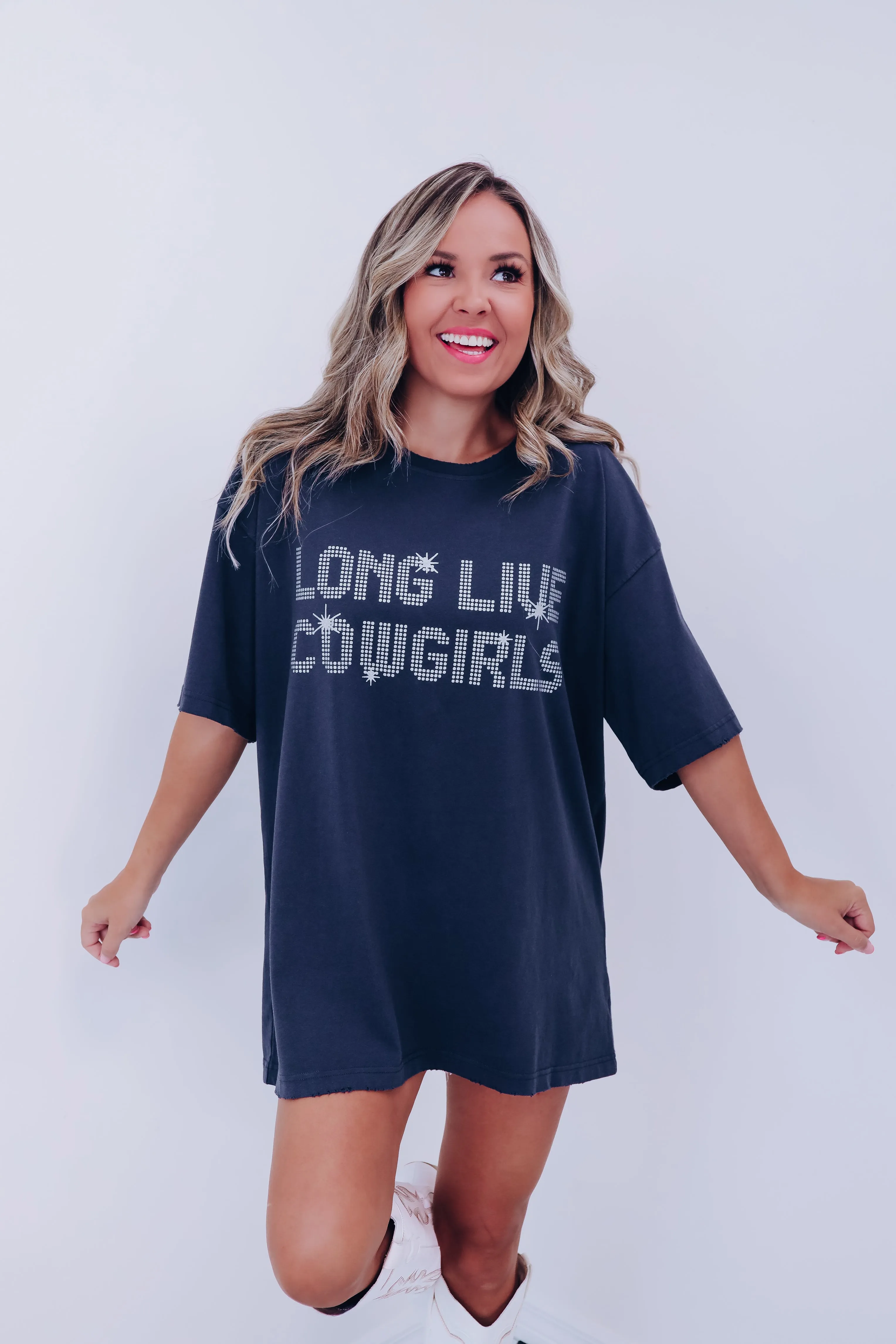 "Long Live Cowgirl" Oversized Graphic Tee - Black
