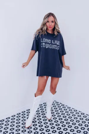 "Long Live Cowgirl" Oversized Graphic Tee - Black