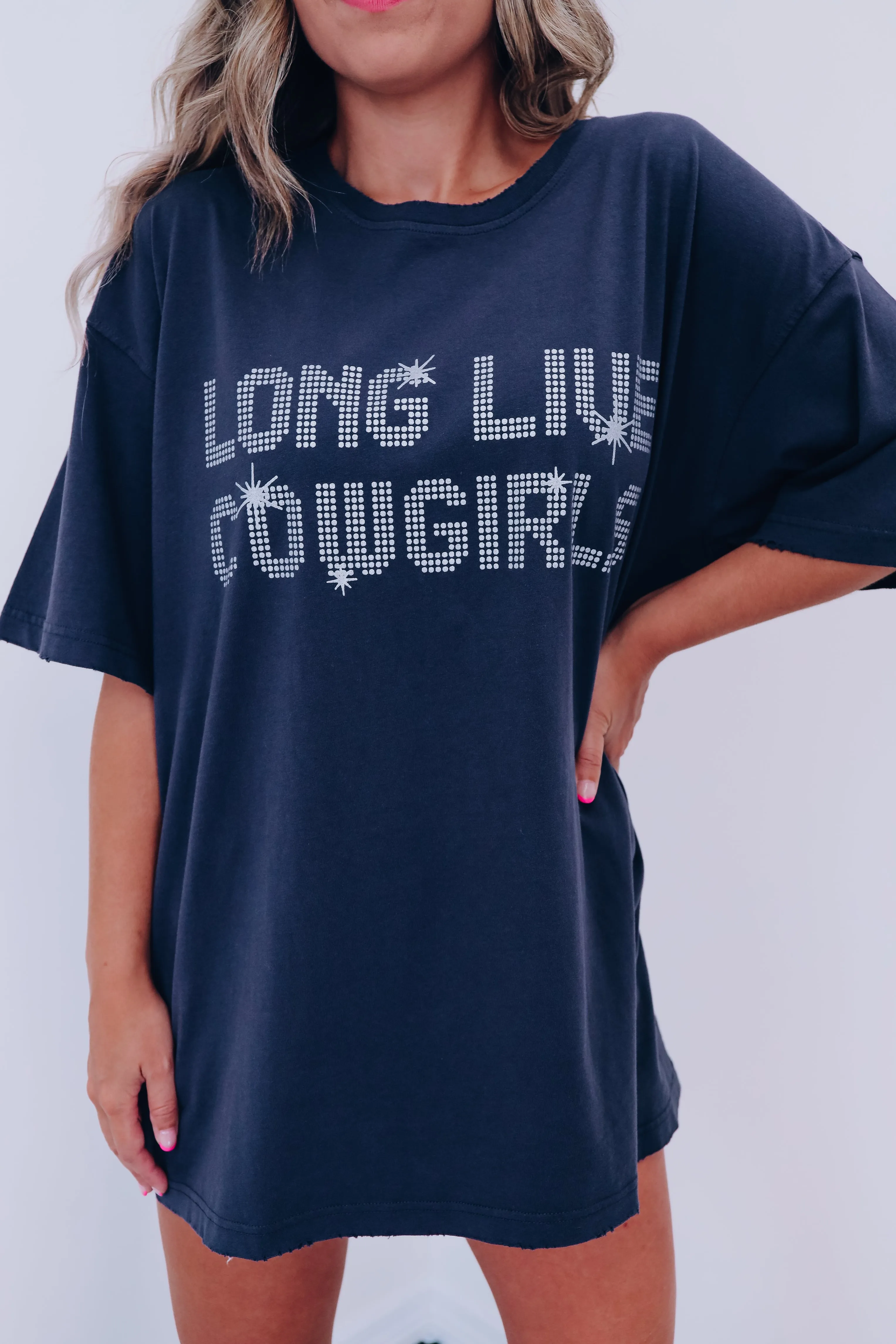 "Long Live Cowgirl" Oversized Graphic Tee - Black