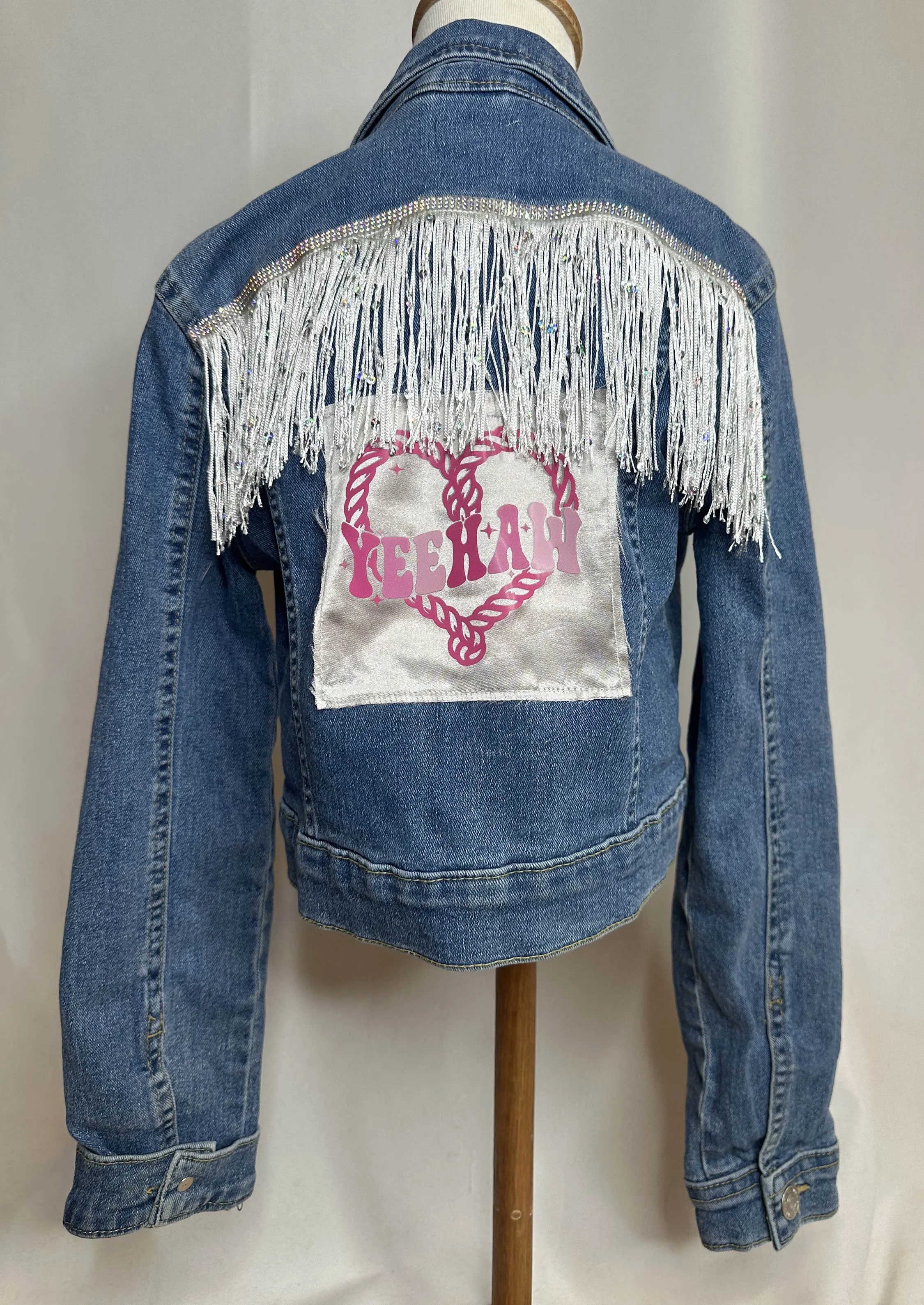 "Yee-Haw" white fringe Kids Denim Jacket