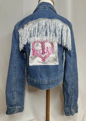"Yee-Haw" white fringe Kids Denim Jacket
