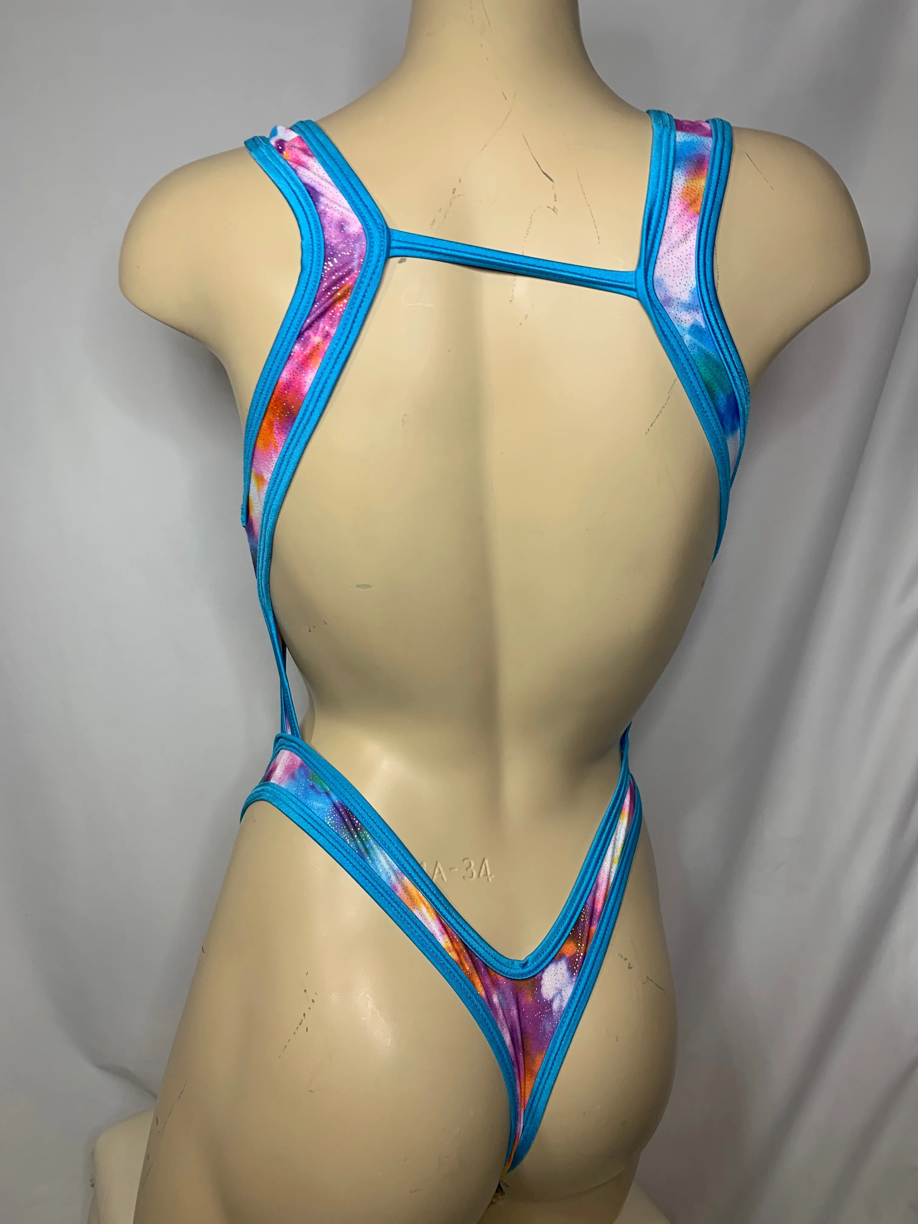 Rainbow Tie-Dye Open Back Open Belly Dancerwear Festivalwear Bodysuit One-Piece
