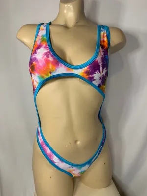 Rainbow Tie-Dye Open Back Open Belly Dancerwear Festivalwear Bodysuit One-Piece