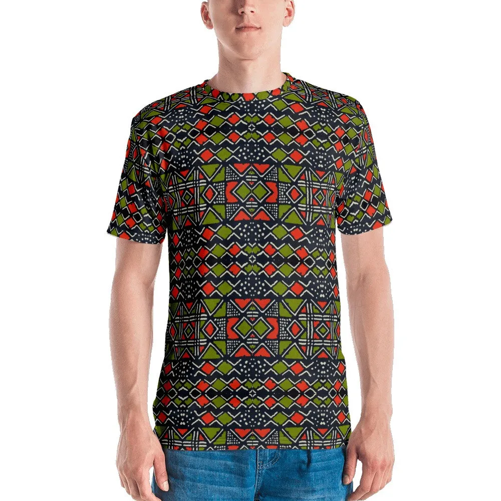 Red Green Bogolan African Print Men's T-shirt