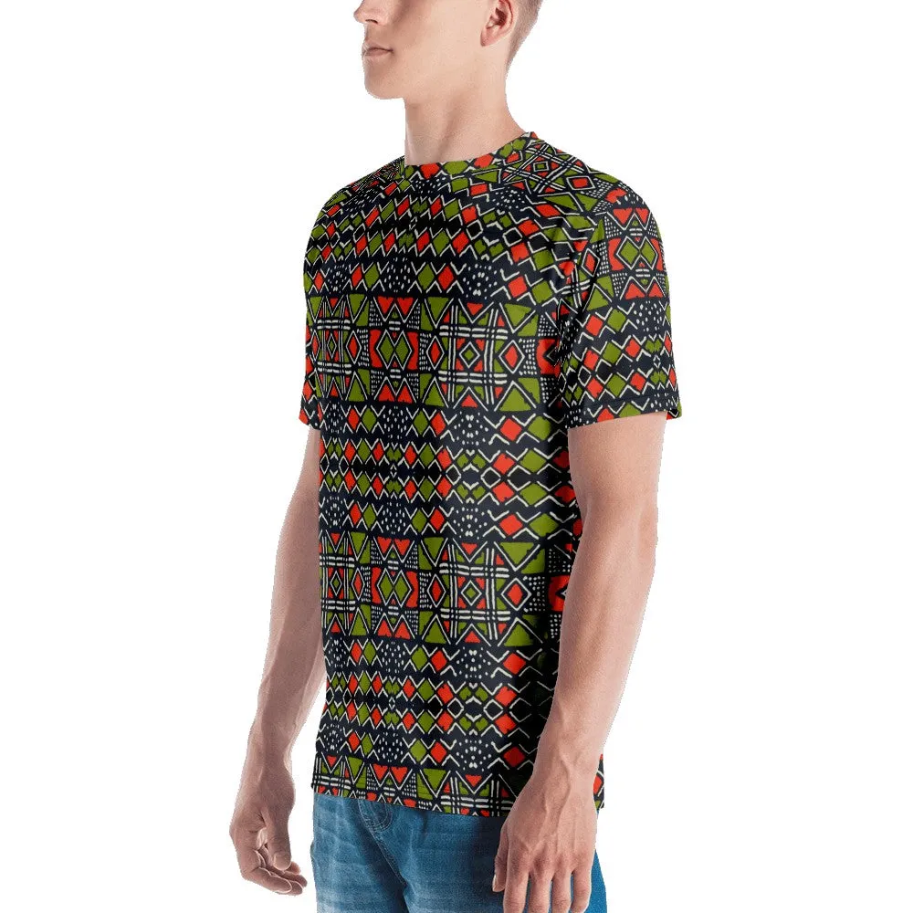 Red Green Bogolan African Print Men's T-shirt