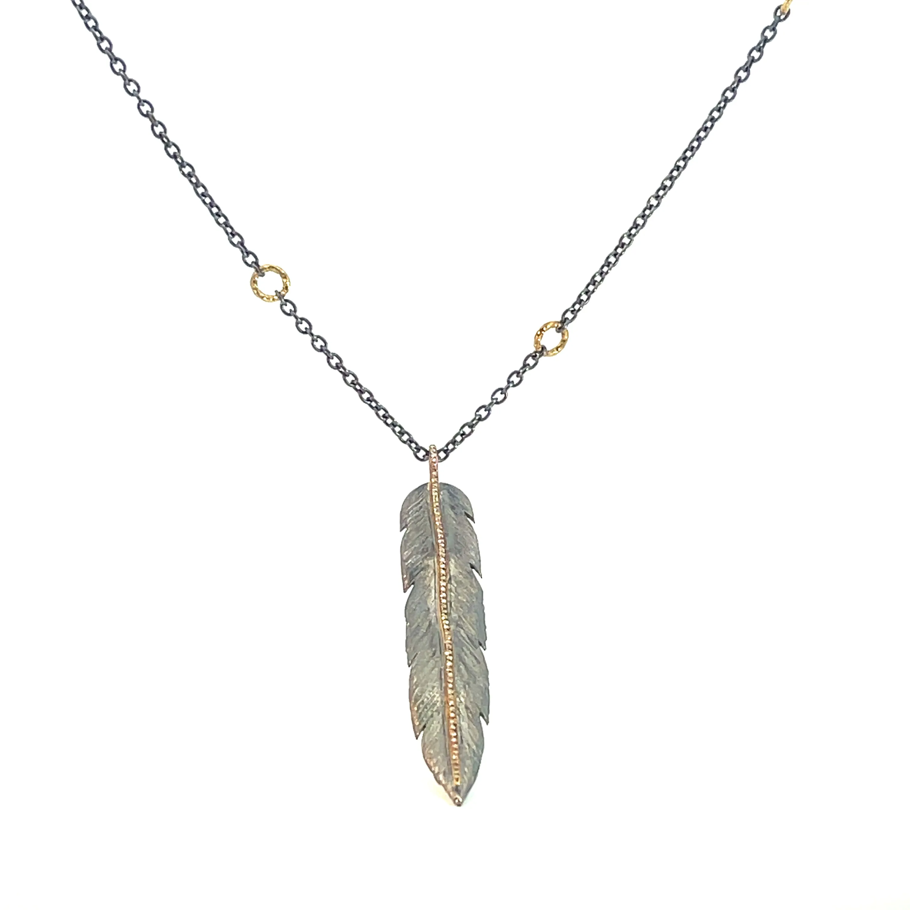 Rhodium Silver Feather Necklace