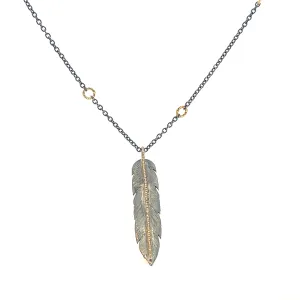 Rhodium Silver Feather Necklace