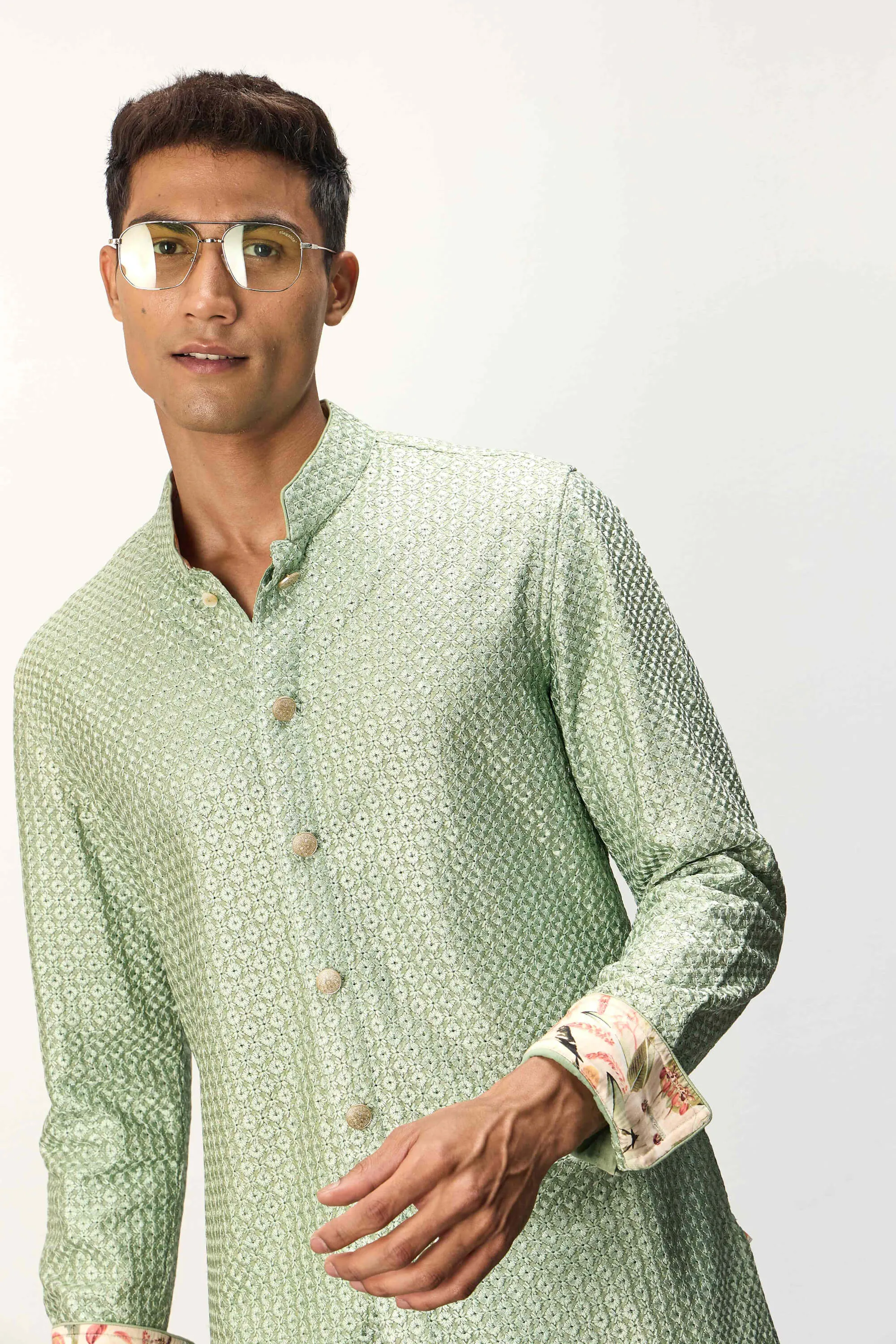Sage green inara foe kurta set