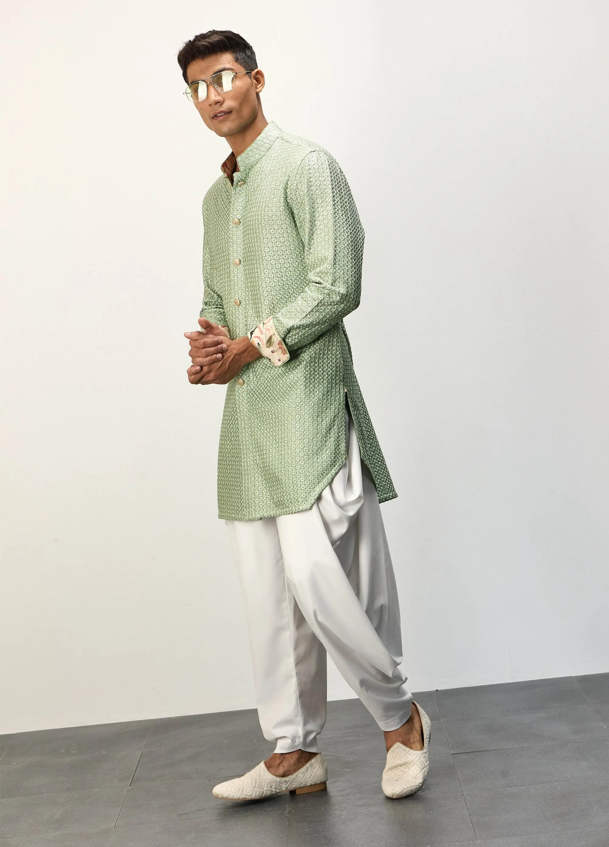 Sage green inara foe kurta set