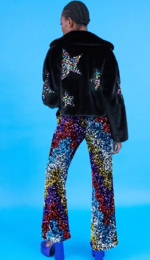 Sequin Star Luxurious Faux Fur Jacket