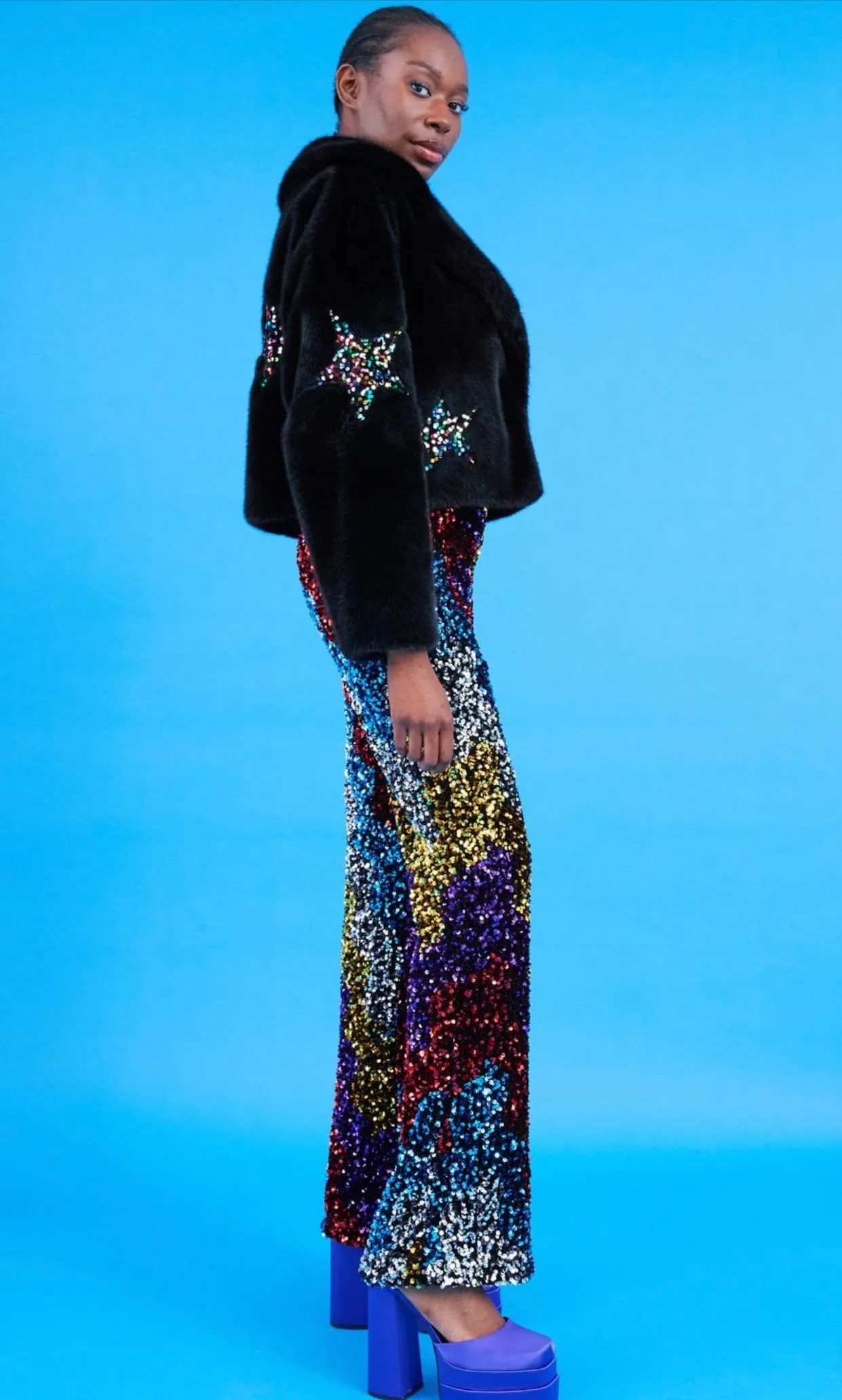 Sequin Star Luxurious Faux Fur Jacket