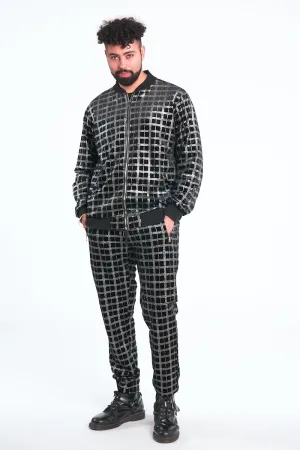Silver Plaid Glitter Black Velour Track Suit