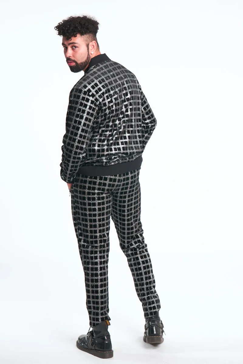 Silver Plaid Glitter Black Velour Track Suit