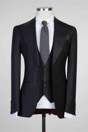 Simple Black Peaked Lapel Fashion Slim Fit Formal Men Suits