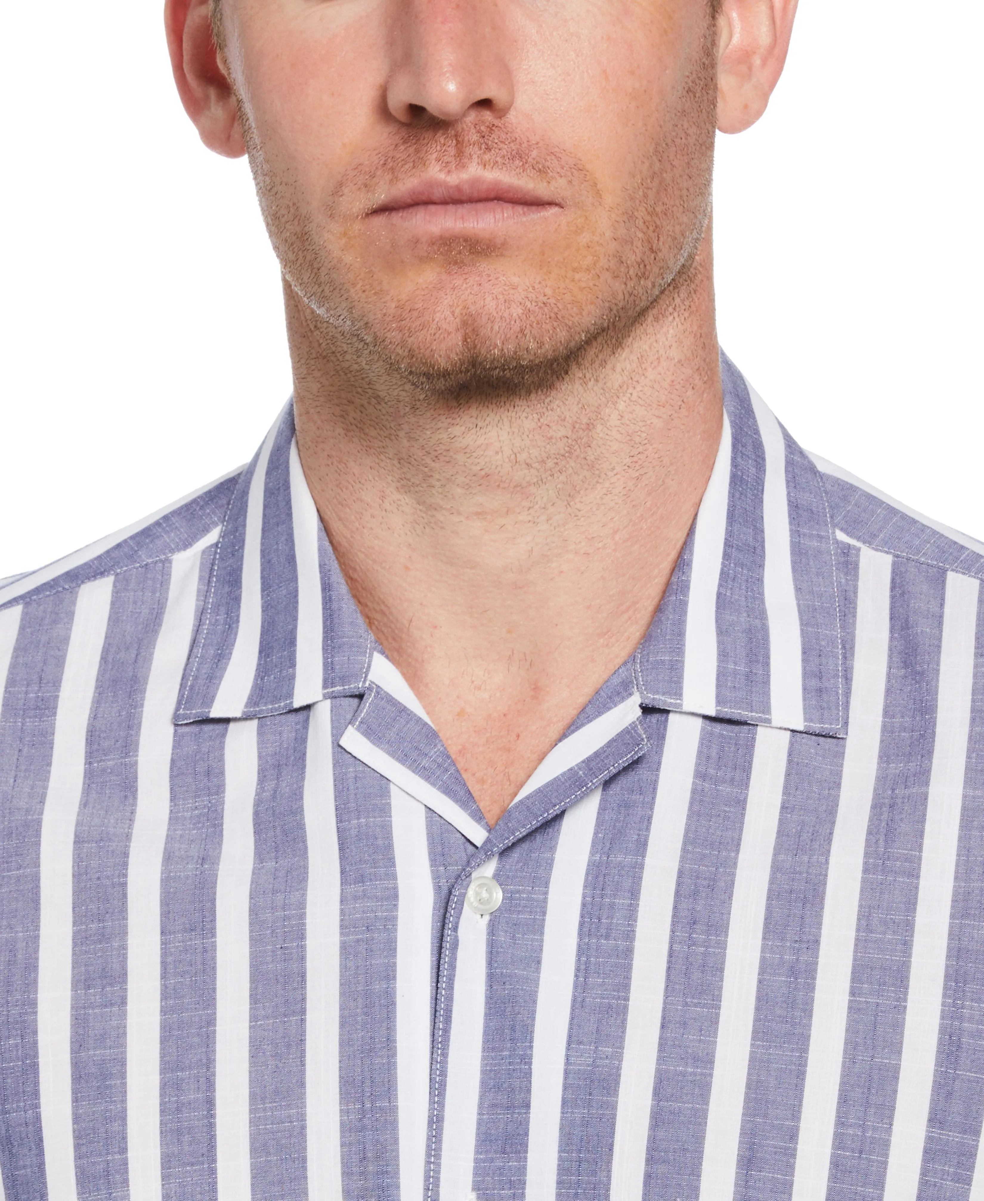 Slim Fit Linen-Like Thick Stripe Print Shirt