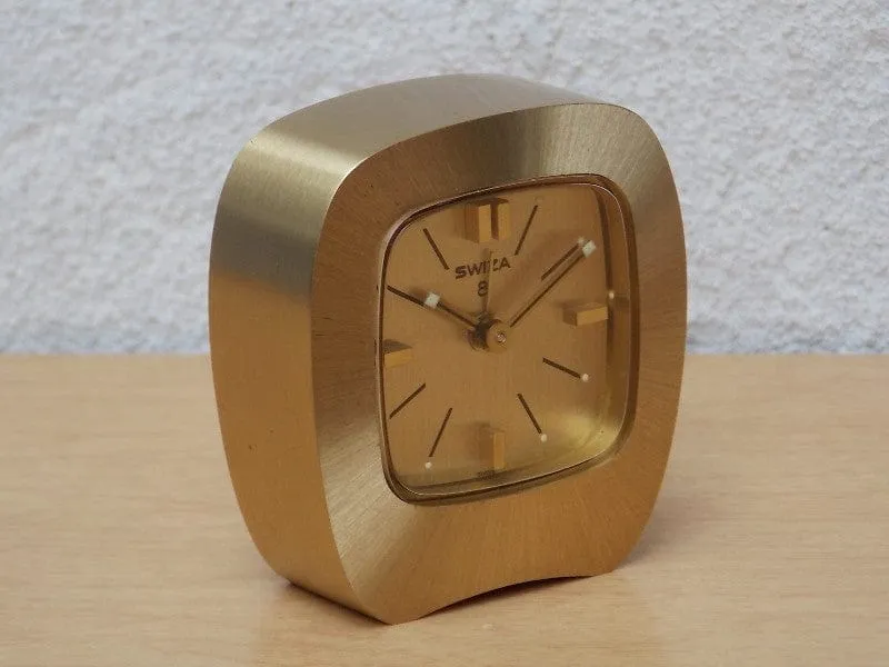 Small Swiza 8-Day Small Brass Wind Up Clock