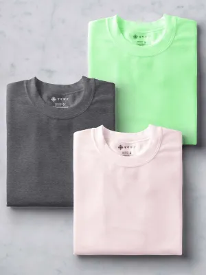 Soft Pink, Dark grey & Electric Mint Combo T shirt | Pack of 3