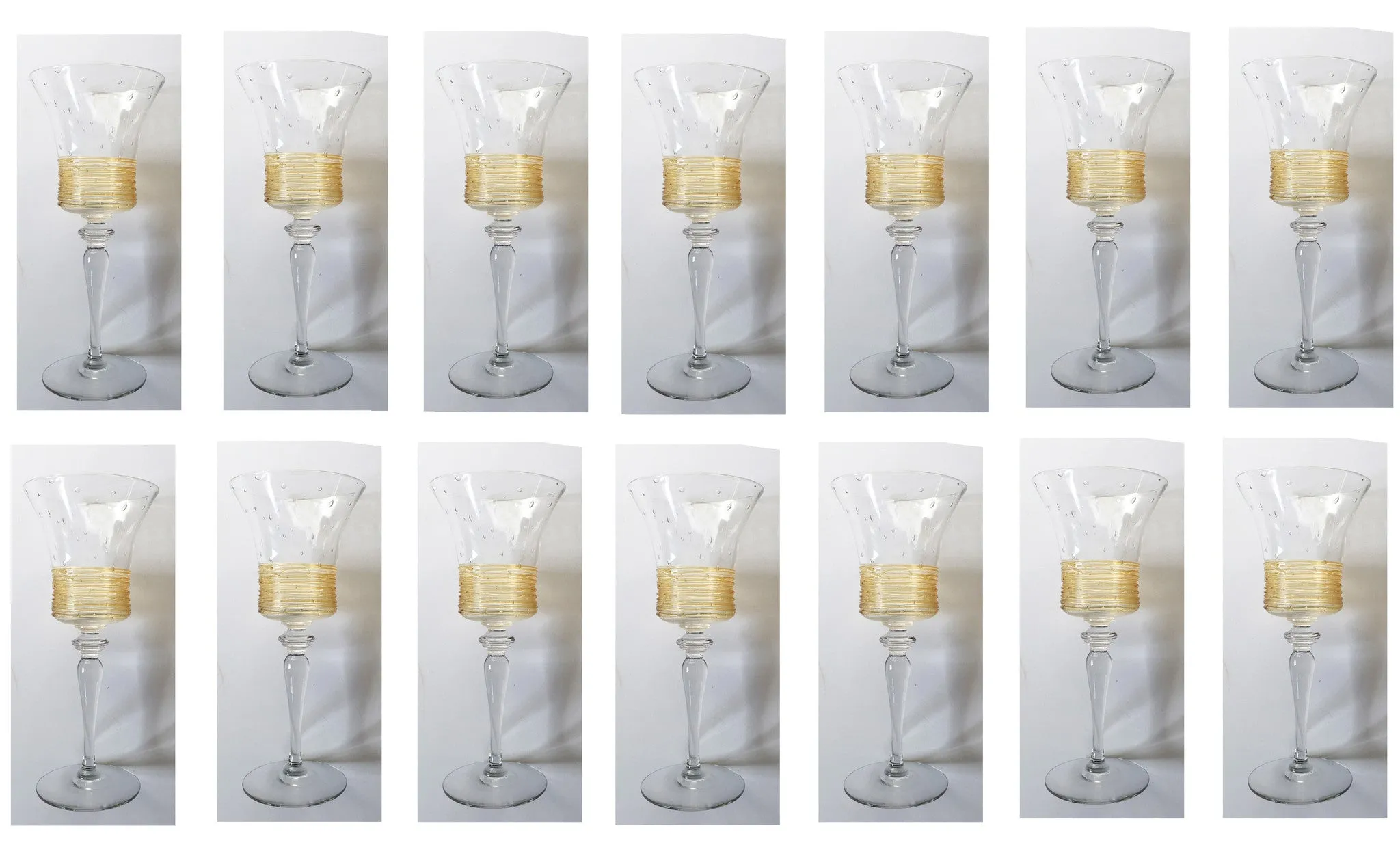 SOLD American H.C. Fry Glass Set of 16 Wine Glasses with Gold Threads