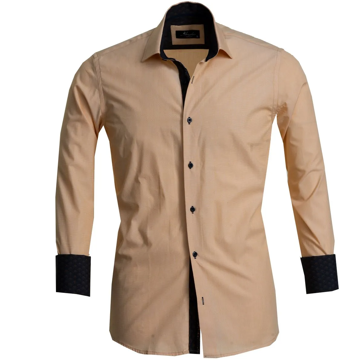 Solid Copper Mens Slim Fit French Cuff Shirts with Cufflink Holes - Casual and Formal