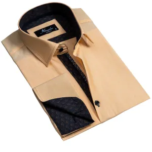 Solid Copper Mens Slim Fit French Cuff Shirts with Cufflink Holes - Casual and Formal