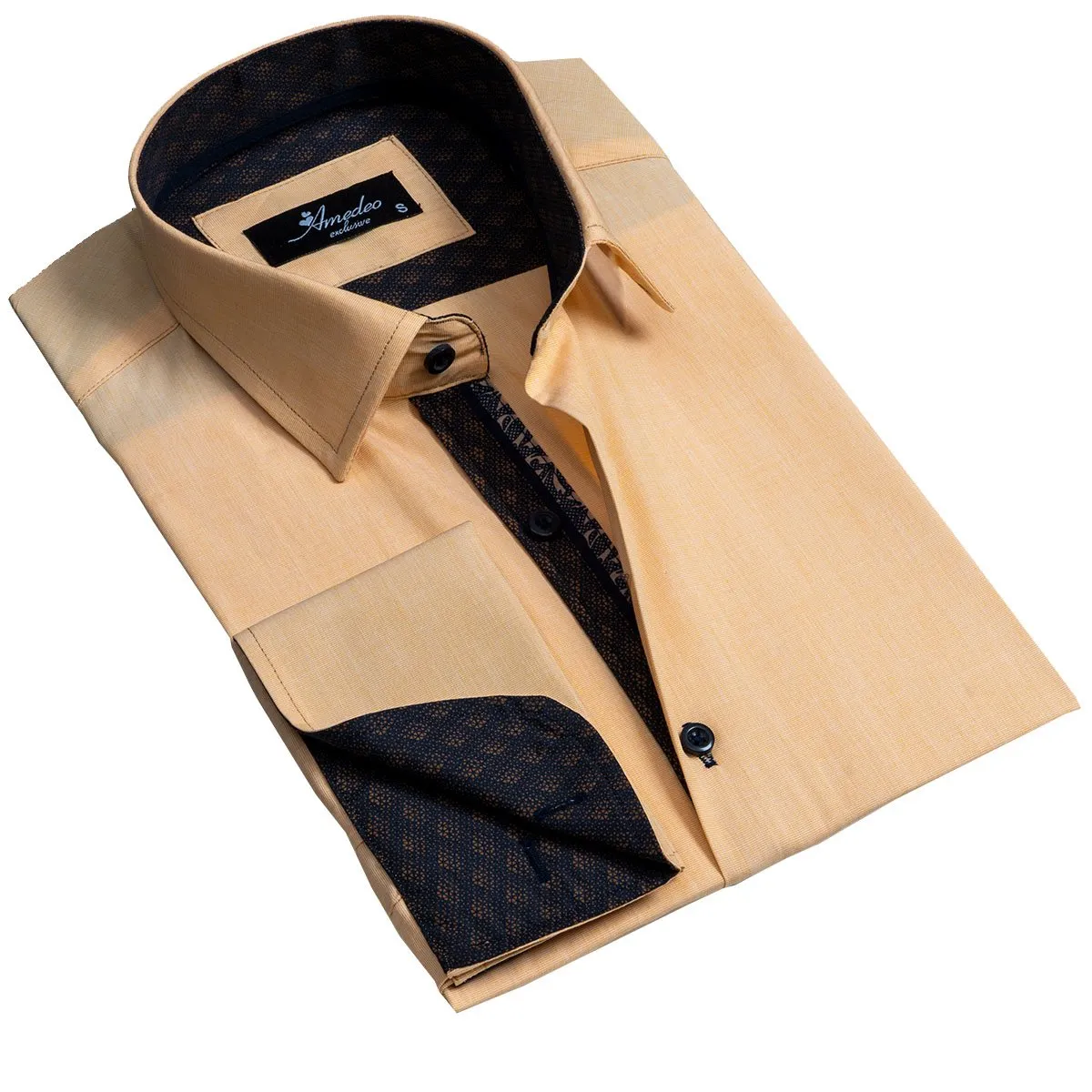 Solid Copper Mens Slim Fit French Cuff Shirts with Cufflink Holes - Casual and Formal