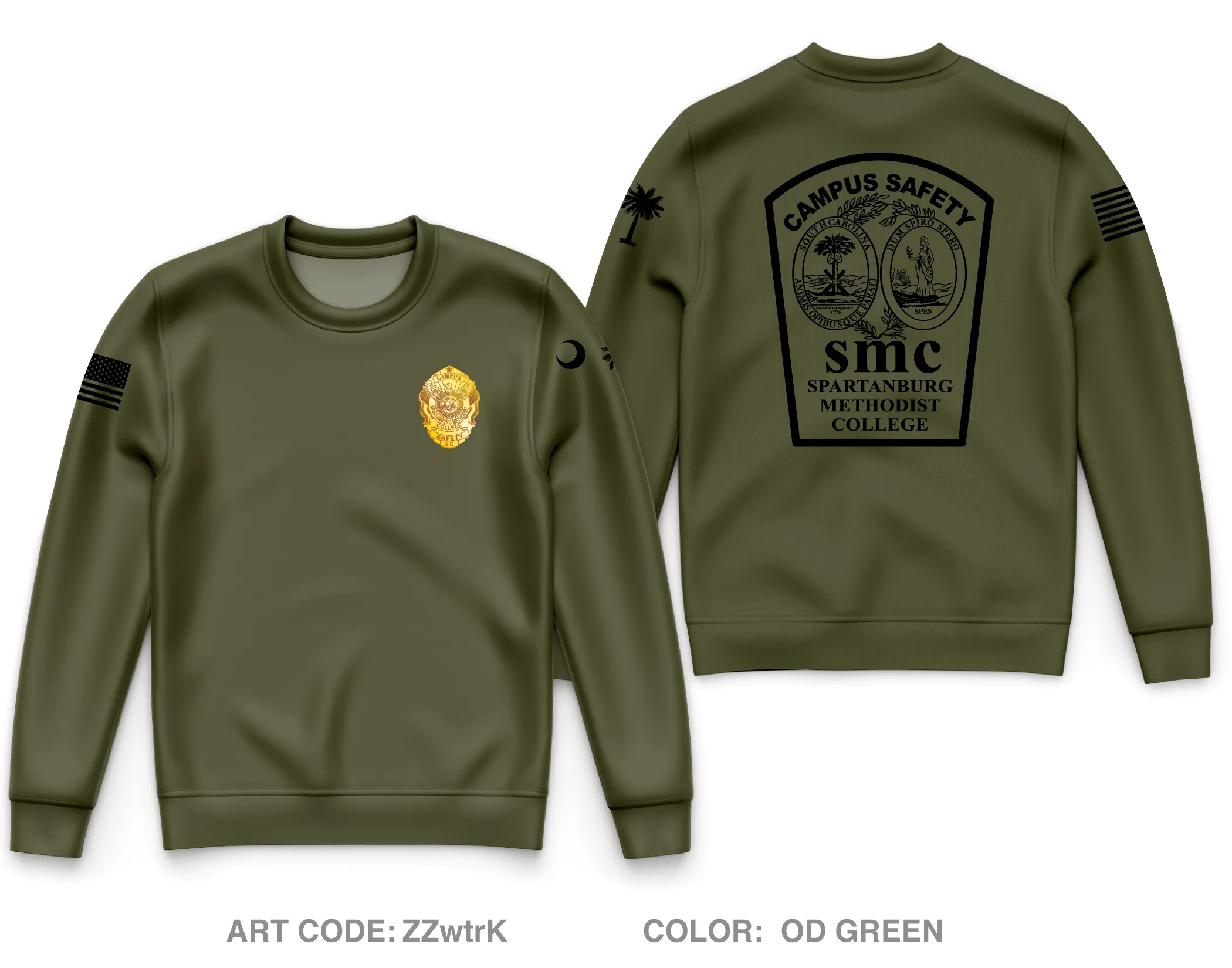 Spartanburg Methodist College Campus Safety Core Men's Crewneck Performance Sweatshirt - ZZwtrK