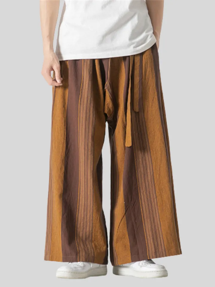 Stripe Pattern Ｗide Leg Loose Pants For Men