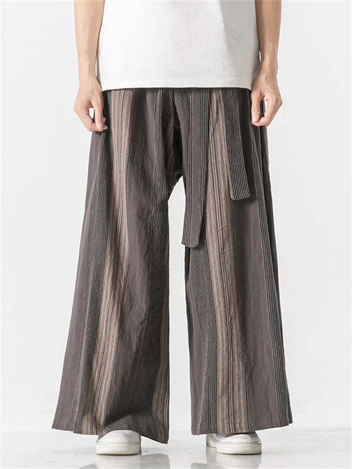 Stripe Pattern Ｗide Leg Loose Pants For Men