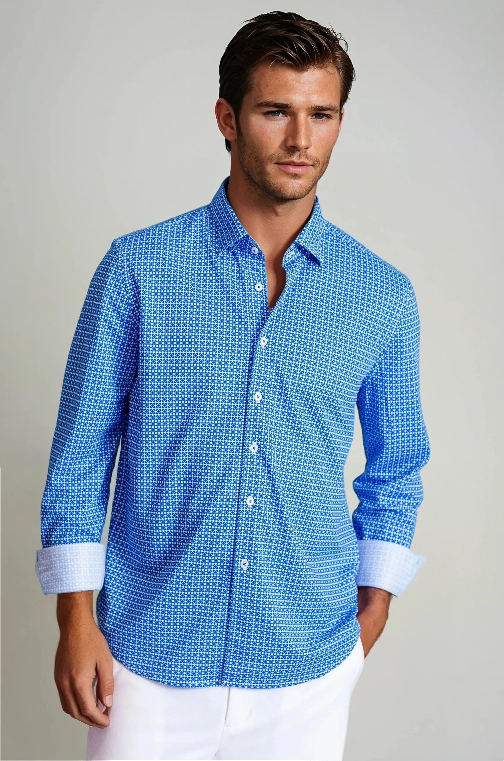 Swiss Check Long Sleeve Tech Shirt - Blue