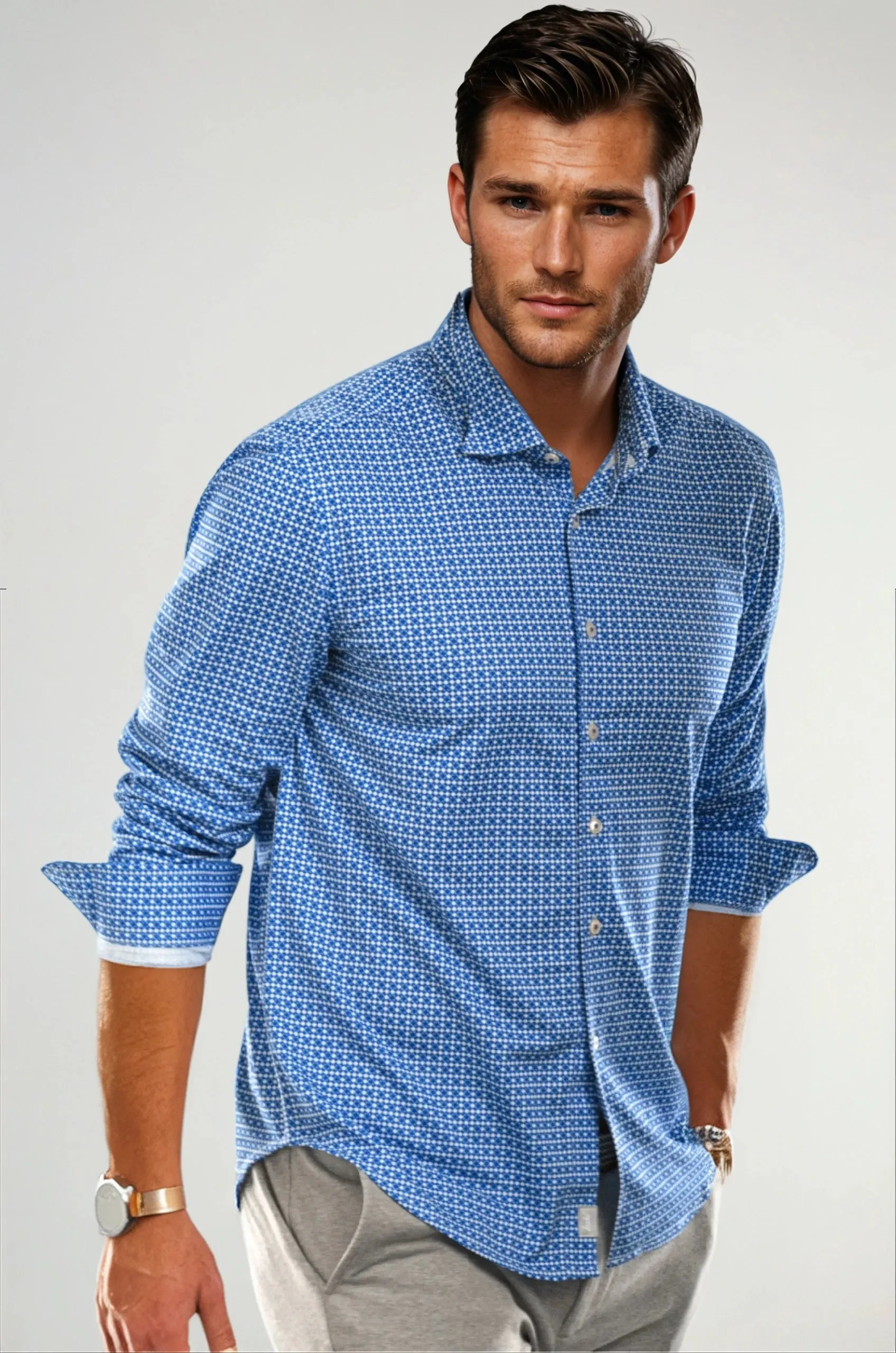 Swiss Check Long Sleeve Tech Shirt - Blue